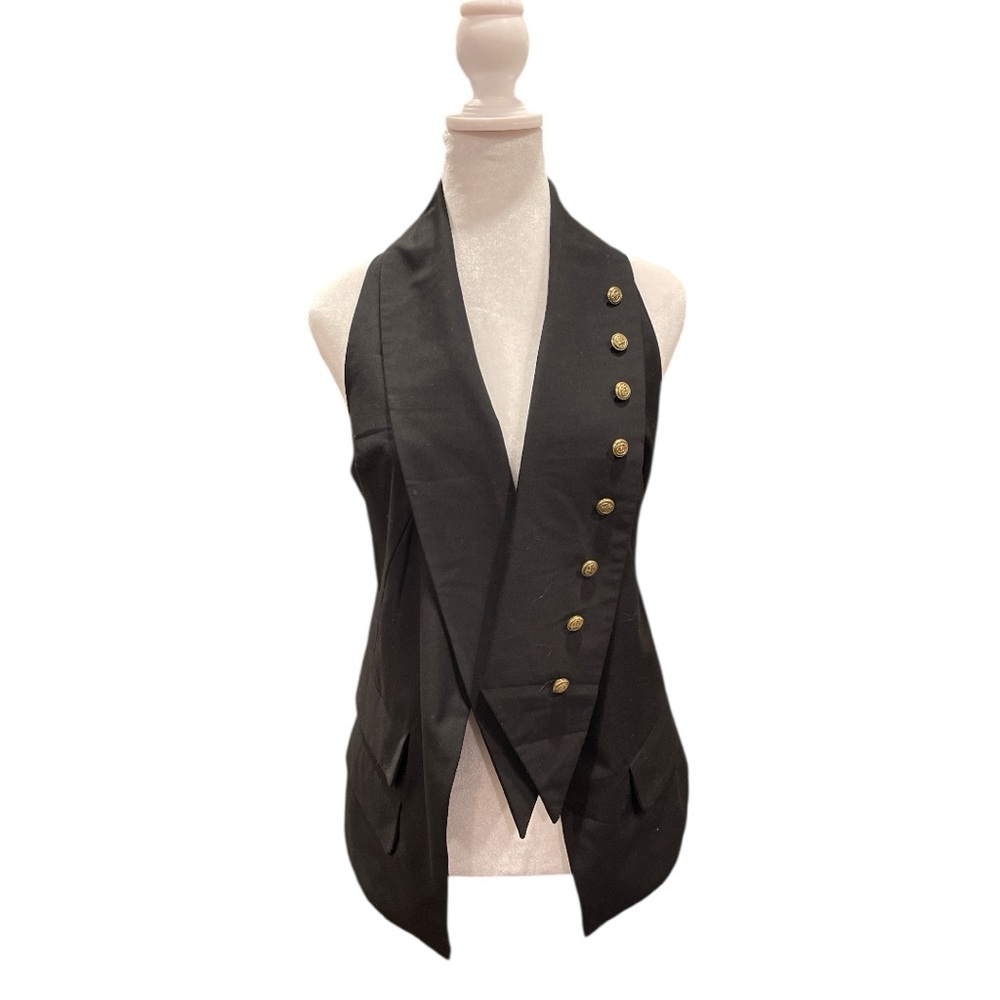 Alythea Black open Military Inspired Vest w/ Gold Buttons Sz S/M